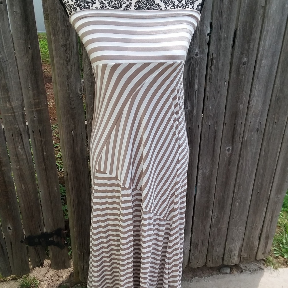 Promesa Tan & White stripe maxi skirt